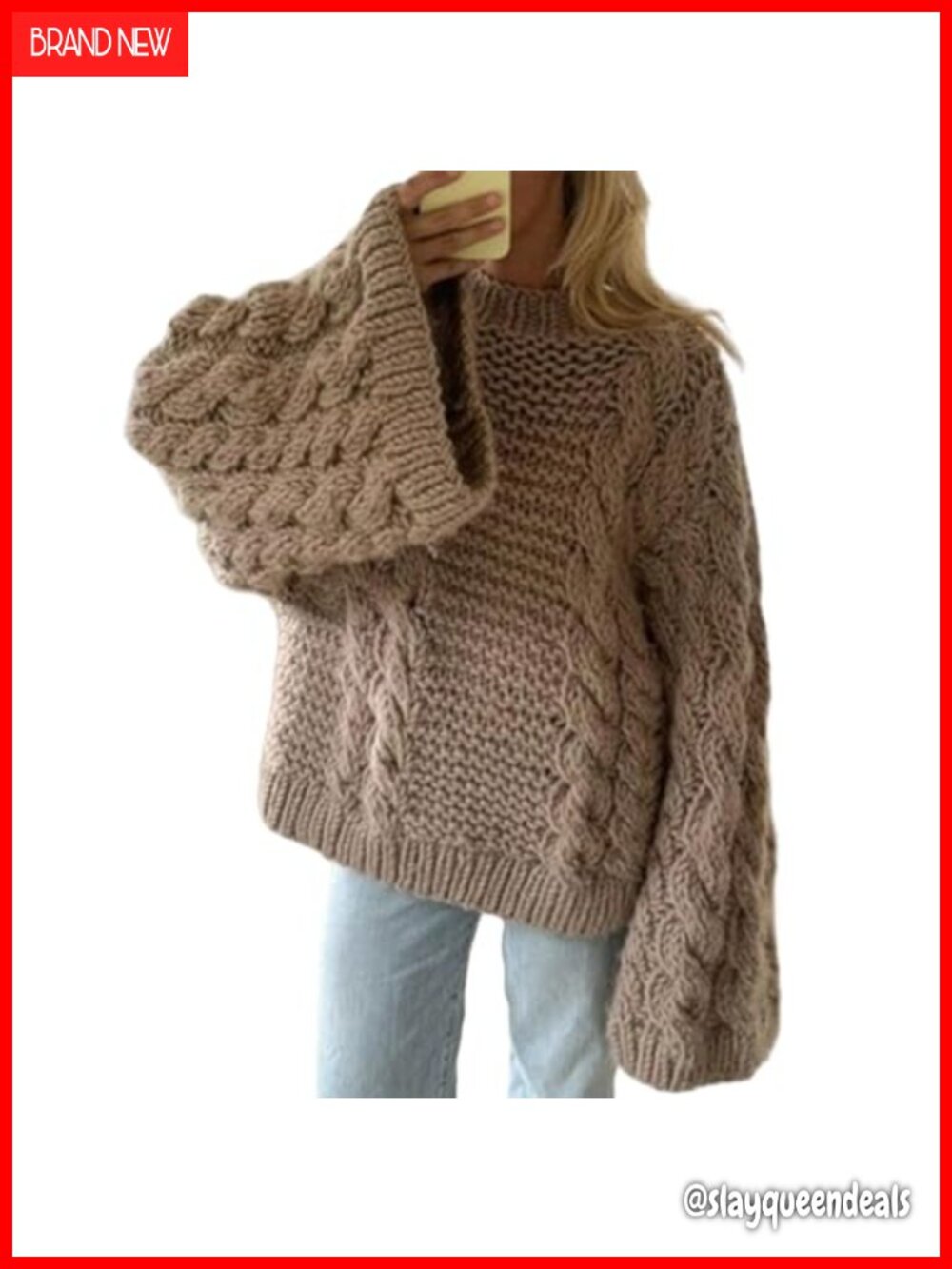 Oversized Cable Knit Chunky Baggy Pullover Sweater Women Crew Neck